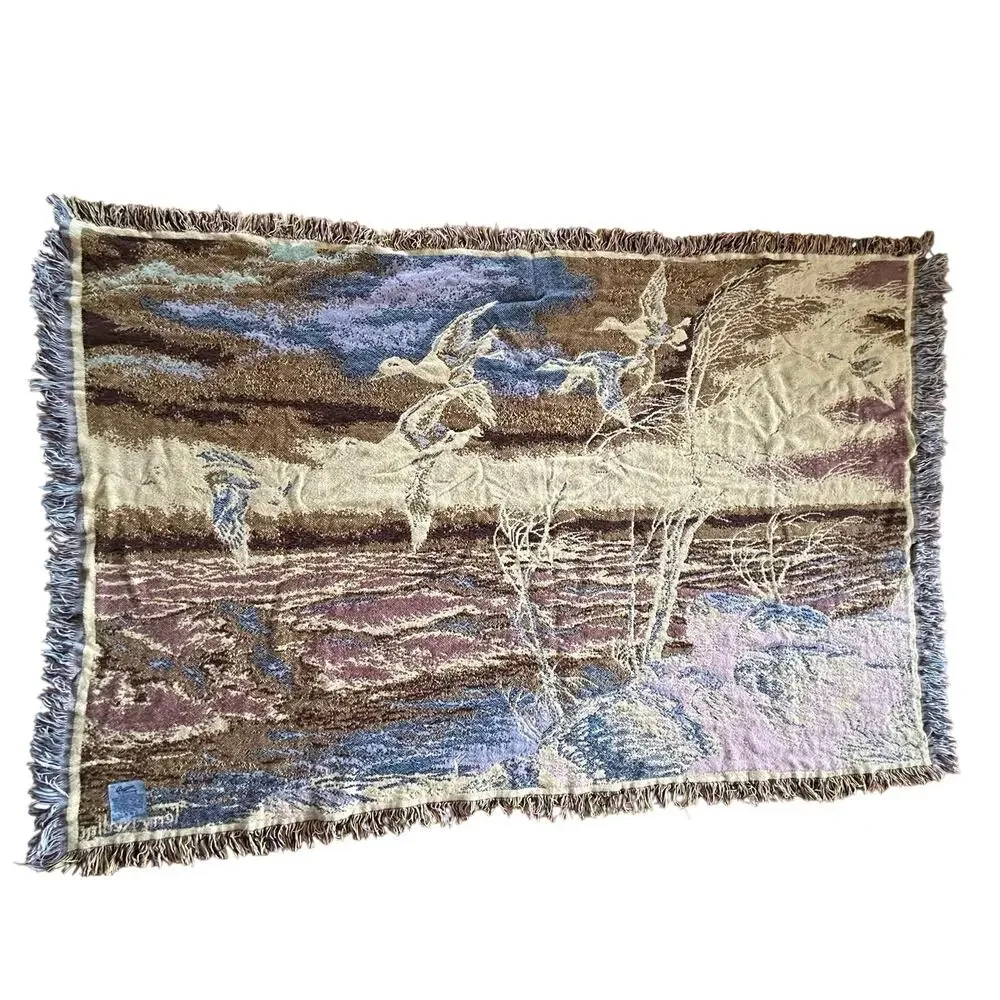 Vintage Terry Redlin jacquard tapestry throw blanket Beacon flying ducks